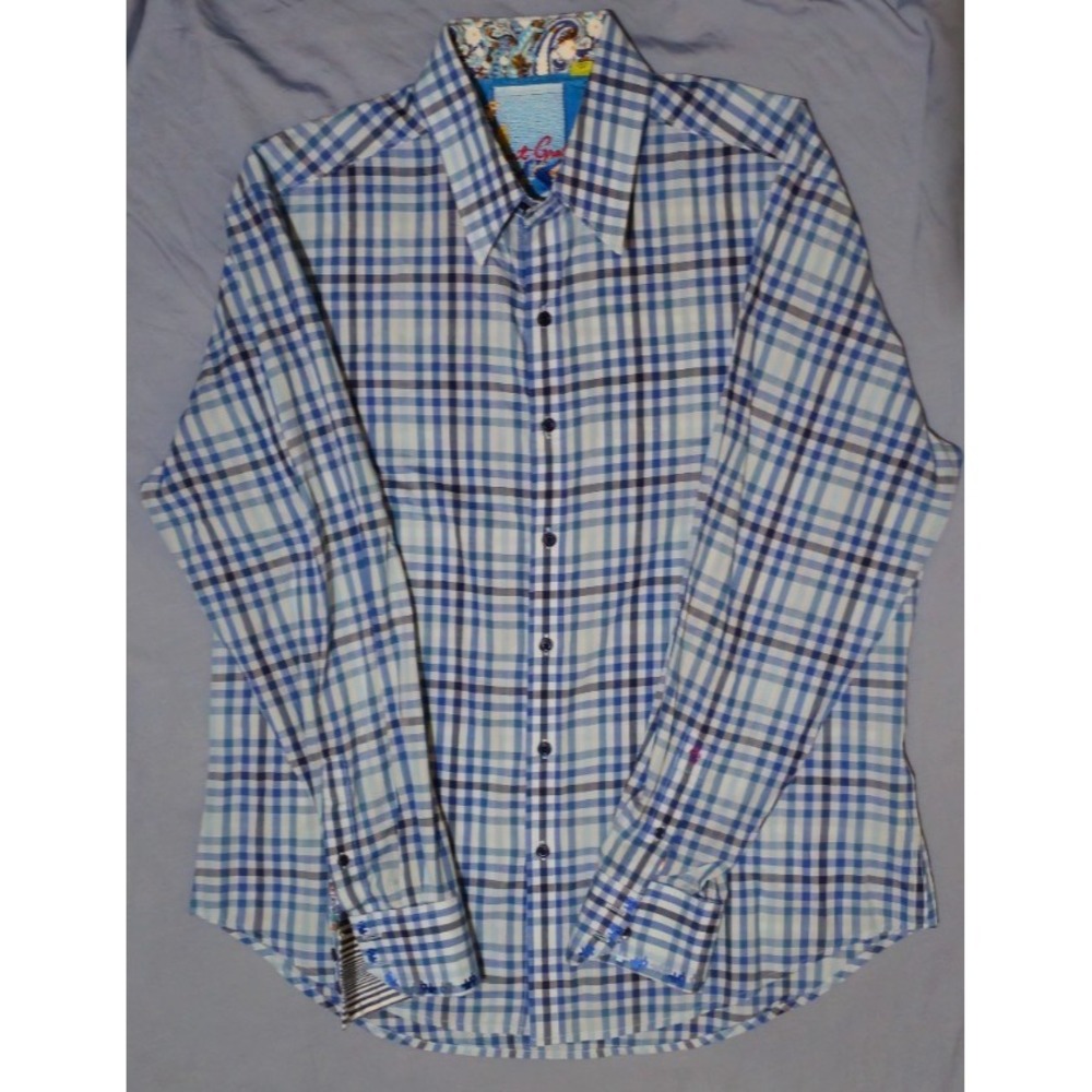 Robert Graham Men's Flip Cuff Long Sleeve Blue Striped Shirt Size XL Button Down